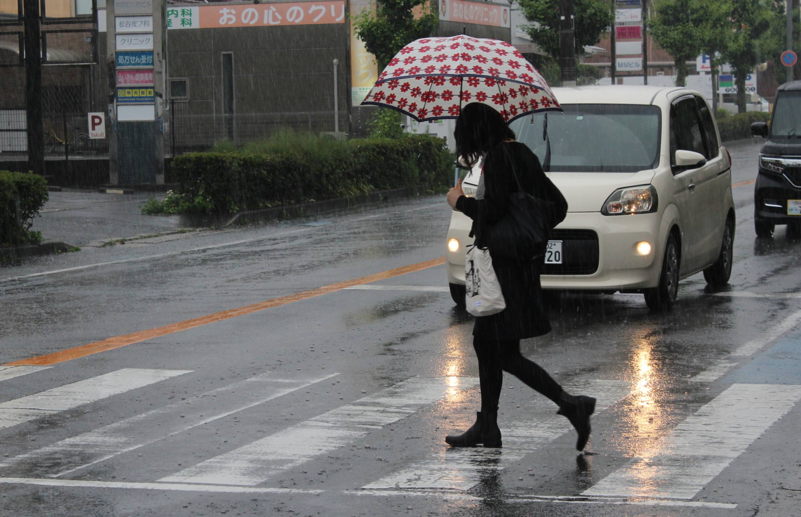 本格的な雨になった6月2日、台風2号の影響を受けて通勤通学の時間帯も強雨