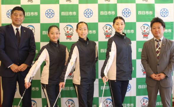 ベストな演技めざす、バトントワーリングの3選手が全日本へ向け森智広市長に決意伝える