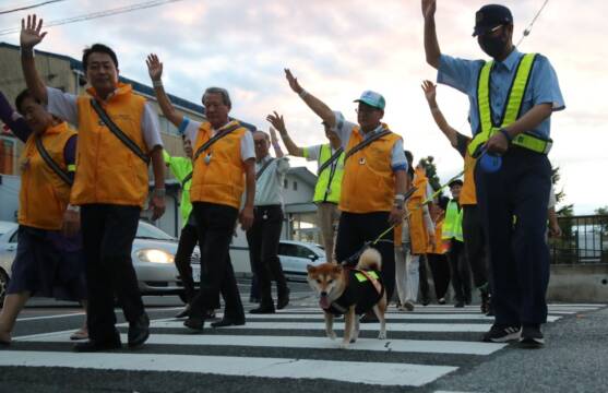 反射材身につけハンドサイン　四日市シルバー人材センターら　交通事故防止活動実施