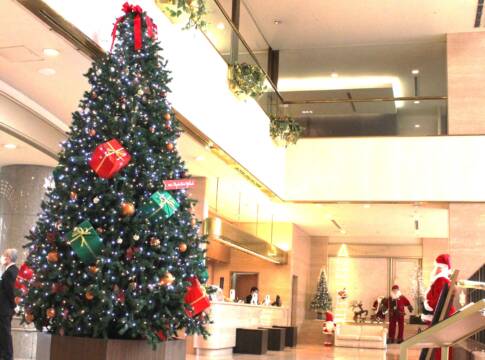 高さ約4メートルのクリスマスツリー、都ホテル四日市でお客様をお出迎え
