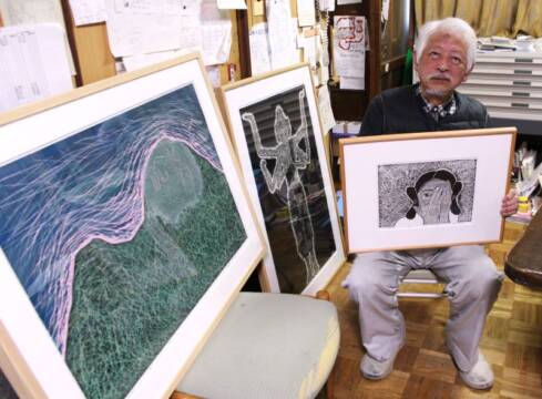 万葉歌人のスターを木版画ブロマイドに、四日市の小原喜夫さんが名古屋で個展