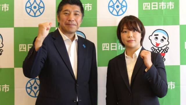 森智広市長を表敬訪問し、アジア競技大会への決意を語った藤波朱理選手