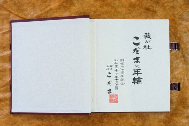レストランこだま創業20周年記念アルバムの中表紙「我が社 こだま之年輪」