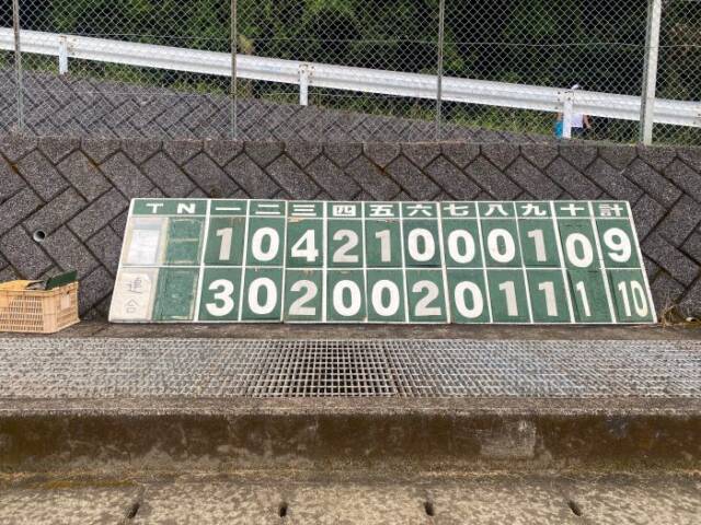 連合チームが10対9で勝ったスコアボード